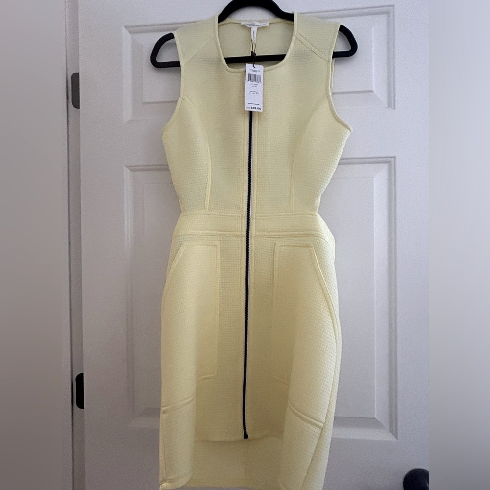BCBG yellow front zip dress